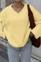 casual slight stretch knitted 4 colors v-neck long sleeve loose sweater_White_Pink_Yellow