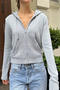 casual slight stretch knitted 4 colors hooded zip-up all-match sweater_White_Gray