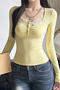 stylish slight stretch lace stitching long sleeve all-match slim top_Black_Pink_Rose Red_Yellow