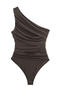 exquisite slight stretch one shoulder mesh shirring bodysuit_Black_Haze Blue_Brown