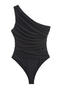 exquisite slight stretch one shoulder mesh shirring bodysuit_Black