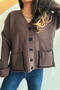 casual slight stretch solid color knitted loose single-breasted cardigan_White_Rose Red_Brown