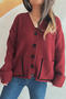casual slight stretch solid color knitted loose single-breasted cardigan_White_Rose Red