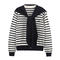 casual slight stretch 3 colors stripe pattern with scarf sweaters_Black