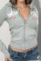 casual slight stretch letter print slim fit hooded zip-up sweatshirt_Gray