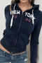 casual slight stretch letter print slim fit hooded zip-up sweatshirt_Gray_Dark Blue