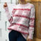 christmas slight stretch snowflake elk jacquard knitted all-match sweater_Pink