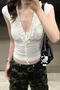 sexy slight stretch 3 colors v-neck laces solid color top(size run small)_White