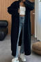 casual slight stretch ribbed knit solid color long jacket_Black