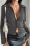 casual non-stretch 4 colors stripe printing lapel blouses_Black_White_Dark Gray