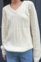 casual slight stretch 4 colors v-neck solid color sweaters_White
