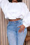 casual plus size non-stretch solid color pleated batwing sleeve crop top_White