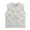 casual slight stretch ribbed knit flower pattern sleeveless sweaters_Gray