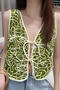 xs-l stylish no-stretch 3 colors v-neck lace-up all-match vest_Black_Green
