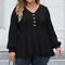 casual plus size slight stretch 4 colors v-neck all-match knit wear_Black