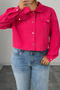 casual plus size non-stretch solid color corduroy fabric crop jacket_Black_Magenta