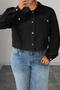 casual plus size non-stretch solid color corduroy fabric crop jacket_Black