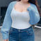 casual plus size stretch 4 colors knitted cropped cardigan (only knit wear)_White_Red_Sky Blue