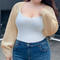 casual plus size stretch 4 colors knitted cropped cardigan (only knit wear)_White_Red_Sky Blue_Beige