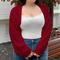 casual plus size stretch 4 colors knitted cropped cardigan (only knit wear)_White_Red