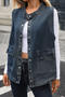 casual non-stretch solid color loose single-breasted all-match denim vest_Black_Dark Blue