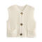 casual slight stretch 14 colors solid color single-breasted pocket knit vest_Black_White