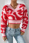 stylish slight stretch knitted 6 colors v-neck all-match crop sweater_Black_Pink