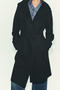 casual non-stretch hooded solid color with belt long jacket_Black