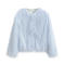 casual non-stretch solid color crew neck tassels jacket_Sky Blue