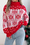 christmas stylish slight stretch snowflake knitted turtleneck all-match sweater_Red