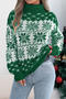 christmas stylish slight stretch snowflake knitted turtleneck all-match sweater_Red_Green