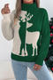 christmas stylish slight stretch color-block deer knitted turtleneck sweater_Red_Green