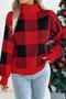 christmas stylish slight stretch checkered knitted turtleneck sweater_Red