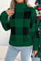 christmas stylish slight stretch checkered knitted turtleneck sweater_Red_Green