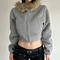 casual non-stretch hooded loose zip-up jacket_White_Gray