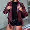 casual non-stretch pu lapel solid color zip-up jacket_Black_Rose Red