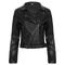 casual non-stretch pu lapel solid color zip-up jacket_Black