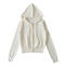 casual slight stretch 4 colors hooded zip-up jacket(size run small)_Black_White