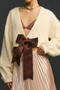 stylish slight stretch v-neck bow lace-up knitted crop cardigan_Beige