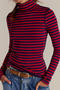 casual slight stretch 5-colors high collar striped slim-fit t-shirt_Black_Red_Rose Red