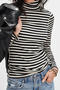 casual slight stretch 5-colors high collar striped slim-fit t-shirt_Black