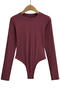 casual slight stretch solid color crew neck bodysuit(size run small)_Black_White_Gray_Dark Gray_Pink_Rose Red