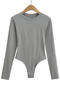 casual slight stretch solid color crew neck bodysuit(size run small)_Black_White_Gray