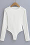 casual slight stretch solid color crew neck bodysuit(size run small)_Black_White