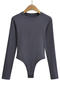 casual slight stretch solid color crew neck bodysuit(size run small)_Black_White_Gray_Dark Gray