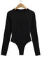 casual slight stretch solid color crew neck bodysuit(size run small)_Black
