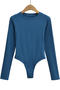 casual slight stretch solid color crew neck bodysuit(size run small)_Black_White_Gray_Dark Gray_Pink_Rose Red_Sky Blue_Blue