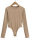 casual slight stretch solid color crew neck bodysuit(size run small)_Black_White_Gray_Dark Gray_Pink_Rose Red_Sky Blue_Blue_Light Purple_Khaki