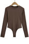 casual slight stretch solid color crew neck bodysuit(size run small)_Black_White_Gray_Dark Gray_Pink_Rose Red_Sky Blue_Blue_Light Purple_Khaki _Brown_Reddish Brown