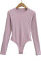 casual slight stretch solid color crew neck bodysuit(size run small)_Black_White_Gray_Dark Gray_Pink_Rose Red_Sky Blue_Blue_Light Purple